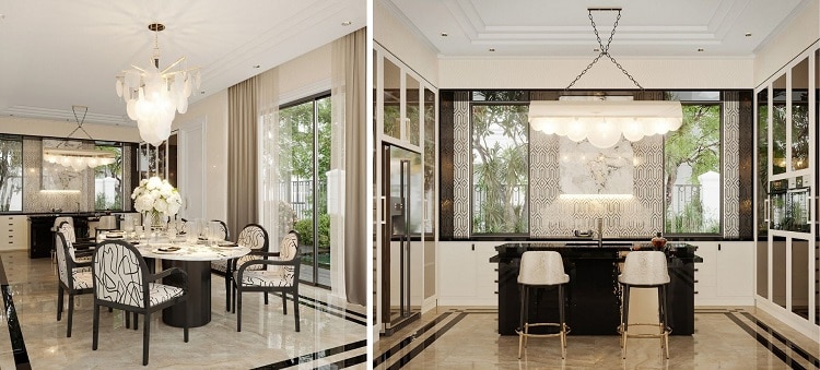 thiết kế phòng bếp biệt thự sân vườn luxury